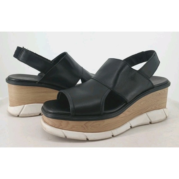 Sorel Joanie III Slingback Womens Leather Platform Wedge Sandals Black SZ 9 C132 - Picture 6 of 10